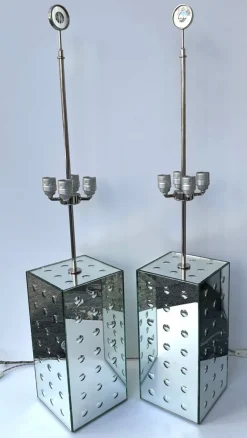 Discount Pamono Italian Silver Optical Murano Glass Lamps by Roberto Giulio Rida, 2010s, Set of 2