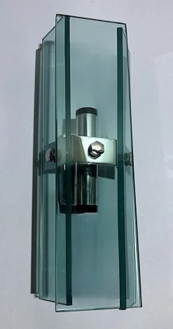 New Pamono Italian Space Age Wall Sconces in Chrome Metal and Tempered Crystal, 1970s, Set of 2