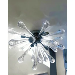 Pamono Italian Sputnik Flush Mount with Drops in Murano Glass by Simoeng