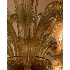 Pamono Italian Style Murano Glass with Gold Chandelier by Simoeng> Ceiling Lights