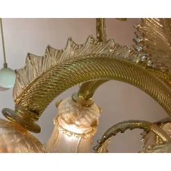 Pamono Italian Style Murano Glass with Gold Chandelier by Simoeng><noscript><img width=