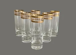 Pamono Italian Tall Tumbler-Shaped Crystal Glasses with Gold Rims and Scrollwork Motifs from Cellini, Italy, 1970s, Set of 6> Glassware