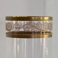 Pamono Italian Tall Tumbler-Shaped Crystal Glasses with Gold Rims and Scrollwork Motifs from Cellini, Italy, 1970s, Set of 6><noscript><img width=