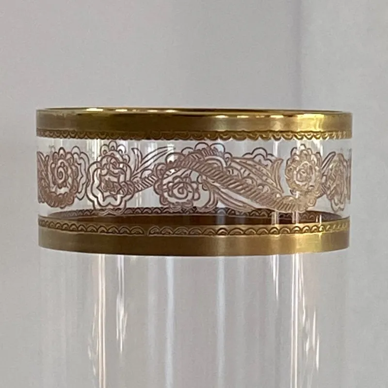 Pamono Italian Tall Tumbler-Shaped Crystal Glasses with Gold Rims and Scrollwork Motifs from Cellini, Italy, 1970s, Set of 6> Glassware