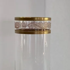 Pamono Italian Tall Tumbler-Shaped Crystal Glasses with Gold Rims and Scrollwork Motifs from Cellini, Italy, 1970s, Set of 6><noscript><img width=