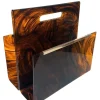 Pamono Italian Tortoiseshell Acrylic Glass and Brass Magazine Rack, 1975> Magazine Racks