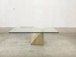 Pamono Italian Travertine Coffee Table from Artedi, 1970s> Coffee & Side Tables