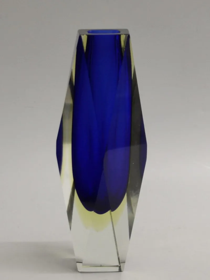 Pamono Italian Two-Tone Blue & Yellow Sommerso Murano Glass Vase, 1960s or 1970s> Vases