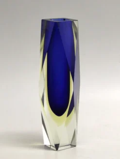 Pamono Italian Two-Tone Blue & Yellow Sommerso Murano Glass Vase, 1960s or 1970s><noscript><img width=