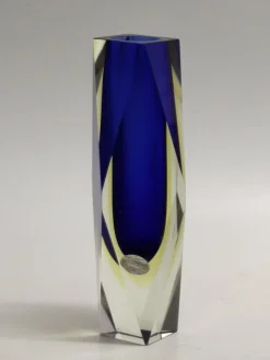 Pamono Italian Two-Tone Blue & Yellow Sommerso Murano Glass Vase, 1960s or 1970s><noscript><img width=