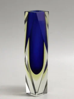 Pamono Italian Two-Tone Blue & Yellow Sommerso Murano Glass Vase, 1960s or 1970s><noscript><img width=