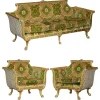 Pamono Italian Versace Silk Velvet Upholstered & Giltwood Sofa and Armchairs, Set of 3> Living Room Sets