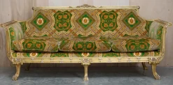 Pamono Italian Versace Silk Velvet Upholstered & Giltwood Sofa and Armchairs, Set of 3><noscript><img width=