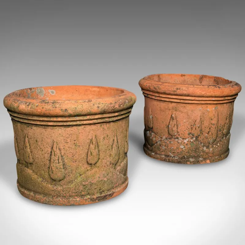 Pamono Italian Victorian Decorative Terracotta Jardinieres, 1890s, Set of 2> Planters And Jardiniere