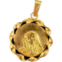 Outlet Pamono Italian Virgin Mary Twisted Frame Medal Pendant in 18 Karat Yellow Gold, 1970s