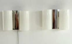 Clearance Pamono Italian Wall Sconces in Curved Plastic and Chrome, 1970s, Set of 2