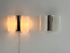 Clearance Pamono Italian Wall Sconces in Curved Plastic and Chrome, 1970s, Set of 2