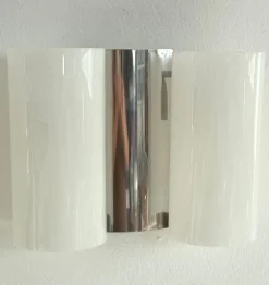 Clearance Pamono Italian Wall Sconces in Curved Plastic and Chrome, 1970s, Set of 2