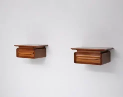 Online Pamono Italian Wall-Mounted Wooden Single-Drawer Nightstands, 1950s, Set of 2