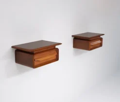 Online Pamono Italian Wall-Mounted Wooden Single-Drawer Nightstands, 1950s, Set of 2