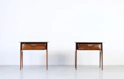 Pamono Italian Walnut and Carrara Marble Nightstands, 1960s, Set of 2