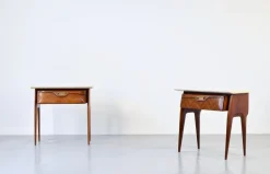 Pamono Italian Walnut and Carrara Marble Nightstands, 1960s, Set of 2