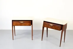 Pamono Italian Walnut and Carrara Marble Nightstands, 1960s, Set of 2
