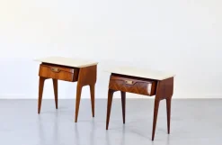 Pamono Italian Walnut and Carrara Marble Nightstands, 1960s, Set of 2
