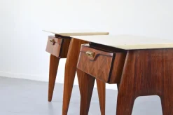 Pamono Italian Walnut and Carrara Marble Nightstands, 1960s, Set of 2