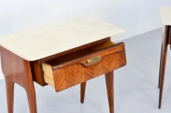 Pamono Italian Walnut and Carrara Marble Nightstands, 1960s, Set of 2