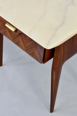 Pamono Italian Walnut and Carrara Marble Nightstands, 1960s, Set of 2