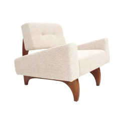 Pamono Italian Walnut Armchairs with White Bouclé Upholstery, 1980s, Set of 2><noscript><img width=