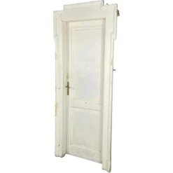 Pamono Italian White Painted Wood Door with Frame and Brass Handles, 1890s