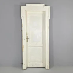 Pamono Italian White Painted Wood Door with Frame and Brass Handles, 1890s