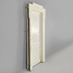 Pamono Italian White Painted Wood Door with Frame and Brass Handles, 1890s
