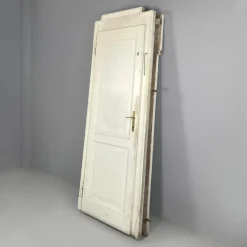 Pamono Italian White Painted Wood Door with Frame and Brass Handles, 1890s