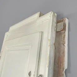 Pamono Italian White Painted Wood Door with Frame and Brass Handles, 1890s