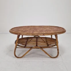 Pamono Italian Wicker and Rattan Coffee Table, 1970s