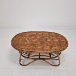 Pamono Italian Wicker and Rattan Coffee Table, 1970s
