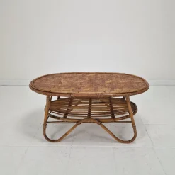 Pamono Italian Wicker and Rattan Coffee Table, 1970s