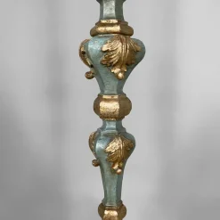 Pamono Italian Wood Floor Lamp with Gold Leaf and Light Blue Lacquer, 1940s><noscript><img width=