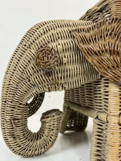 Pamono Italian Woven Rattan Elephant Planter, 1970s><noscript><img width=