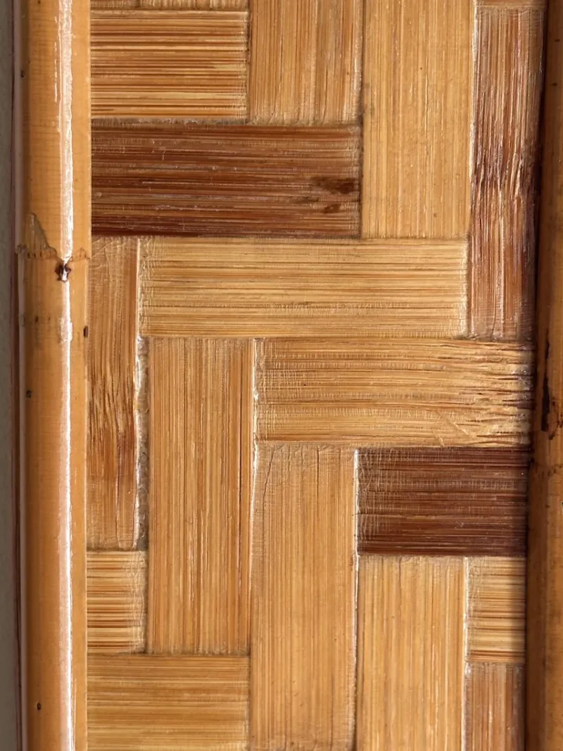 Pamono Italian Woven Rattan Mirror with Stitched Bamboo Details, 1970s> Mirrors
