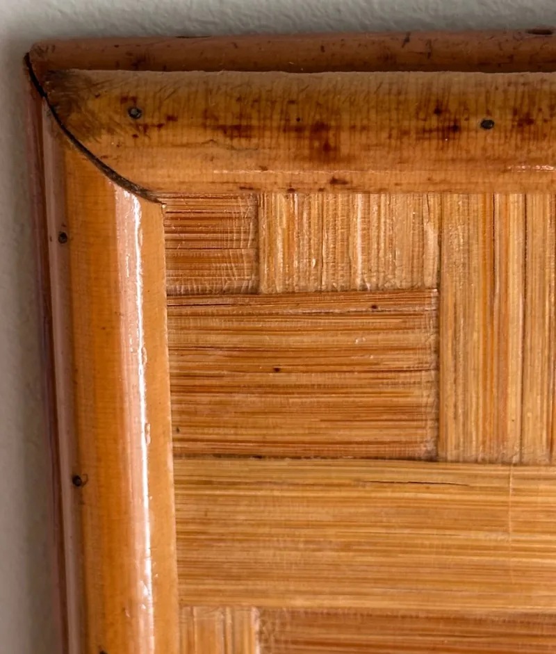 Pamono Italian Woven Rattan Mirror with Stitched Bamboo Details, 1970s> Mirrors