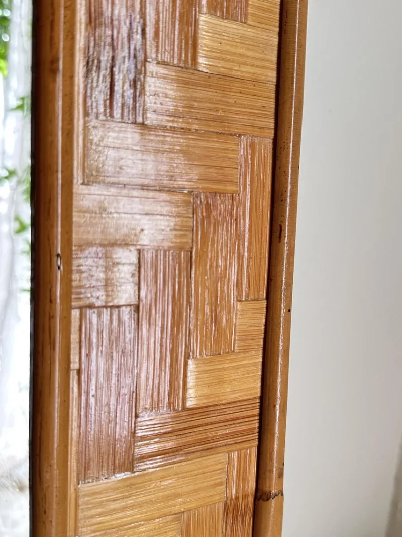 Pamono Italian Woven Rattan Mirror with Stitched Bamboo Details, 1970s> Mirrors