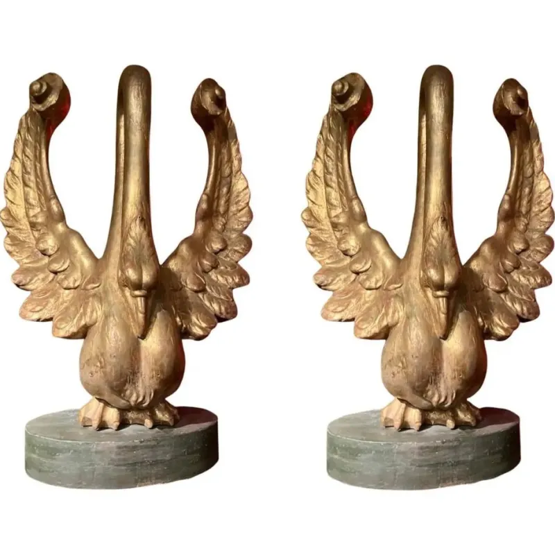 Pamono Ittalian Artist, Empire Period Decorative Swan Sculptures, 1800s, Giltwood, Set of 2> Old Masters