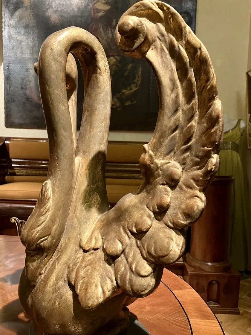 Pamono Ittalian Artist, Empire Period Decorative Swan Sculptures, 1800s, Giltwood, Set of 2> Old Masters