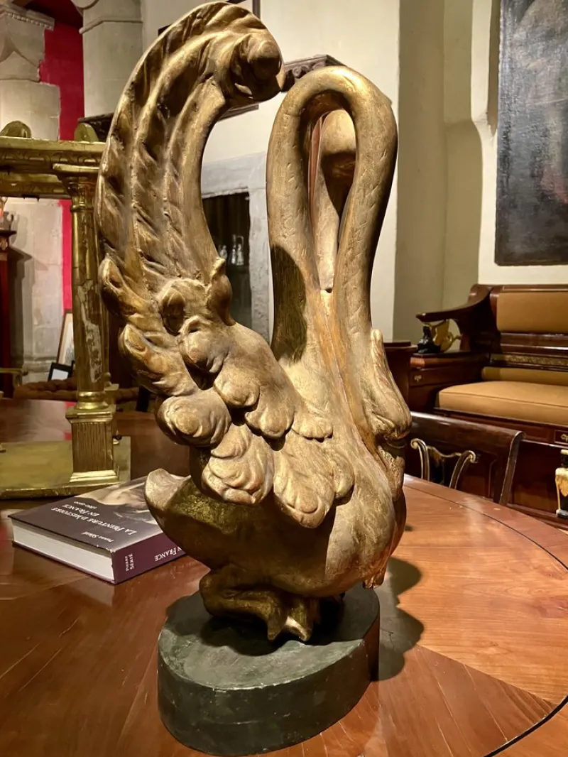 Pamono Ittalian Artist, Empire Period Decorative Swan Sculptures, 1800s, Giltwood, Set of 2> Old Masters