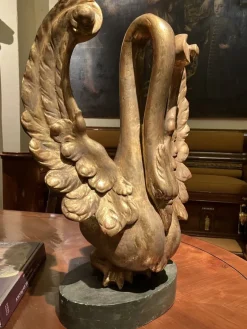 Pamono Ittalian Artist, Empire Period Decorative Swan Sculptures, 1800s, Giltwood, Set of 2><noscript><img width=
