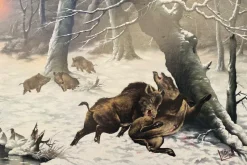 Pamono J. Bardin, Boar Fight, Oil Painting, Framed> Painting